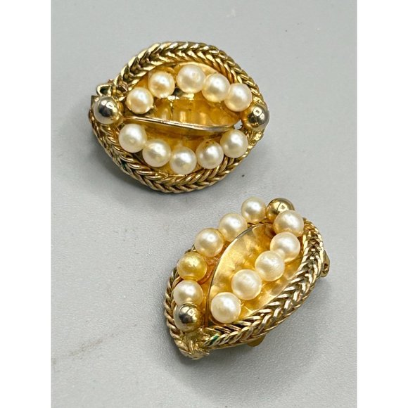 Vintage Signed HOBE Necklace & Earrings Set Thick Chain Tassel Gold Tone Pearls - Picture 9 of 10